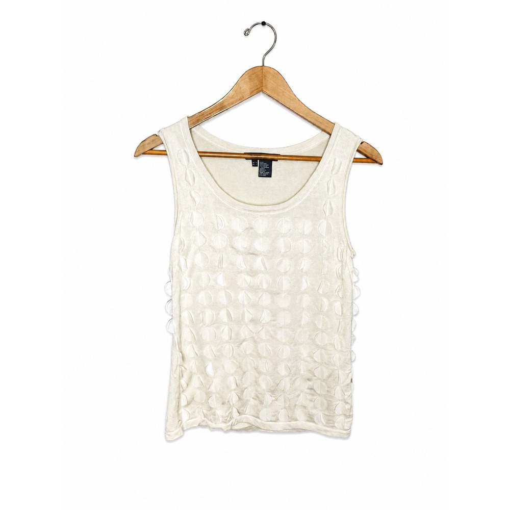 Per Se Silk Blend Textured Dot Tank Top Womens S Ivory Sleeveless Applique Knit - Picture 2 of 5